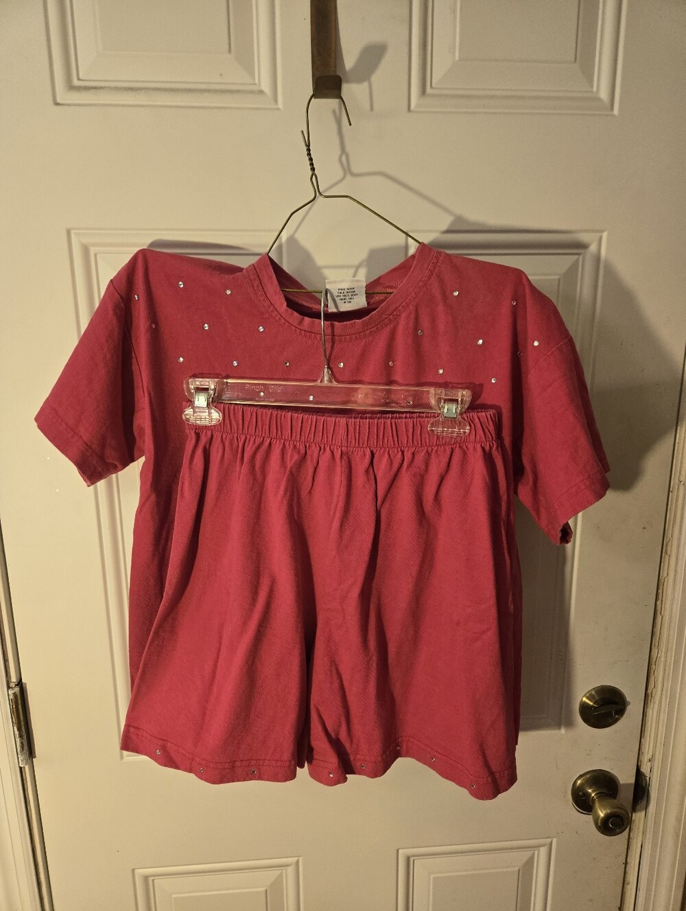 Vintage Fast Crop Top Short Combo Rinestones "One Size" Magenta Set